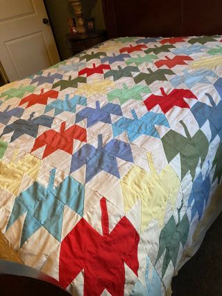 Vintage Handmade Maple Leaf Quilt Top Patchwork - All Cotton,  So Colorful - 88”x78”