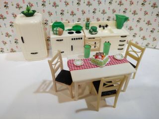 Vintage Complete Kitchen W/4 Chairs Ideal & Renwal Miniature Dollhouse Furniture