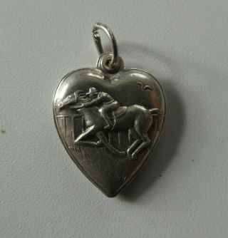Vintage Sterling Silver Racehorse And Jockey Puffy Heart Charm