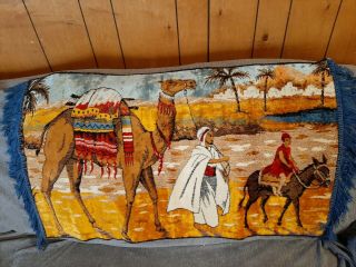 Vintage Tapestry Arabic Scene Camel Donkey Man & Woman