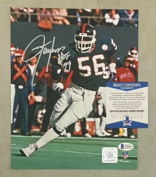 Lawrence Taylor Hof 1999 Signed 8x10 Photo Beckett Bas Witnessed Ny Giants