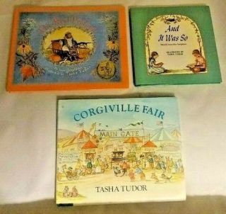 Tasha Tudor 3 Vintage Books (1) And It Was So (2) Corgiville Fair (3) Real Pretend
