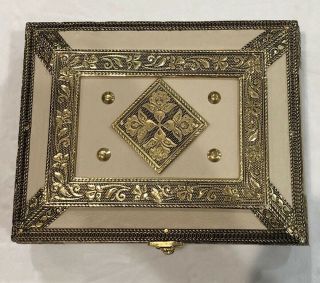 Vintage Hollywood Regency Gold Filigree Foil & Vinyl Jewelry Box