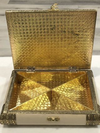 Vintage Hollywood Regency Gold Filigree Foil & Vinyl Jewelry Box 2
