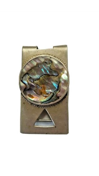 Vintage Taxco Money Clip Mexican Silver Sterling Abalone Signed Ar Sterling 5140
