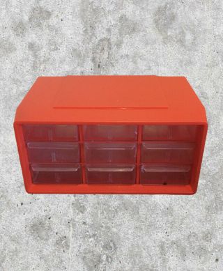 Vintage Akro - Mills Orange Mcm 9 Drawer Storage Organizer Cabinet Bin A39