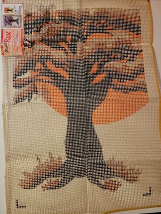 Bucilla Latch Hook Rug Canvas October Tree 24 " X 36 " Vintage Canvas Only No Yarn