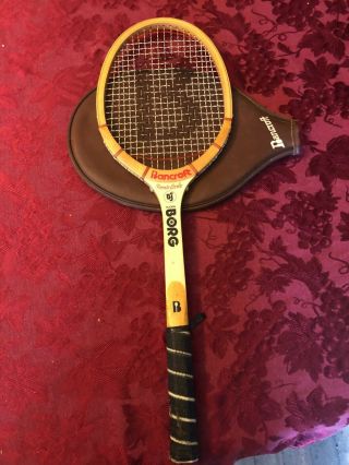 Vintage Bancroft Monte Carlo Bjorn Borg Tennis Racket 4 3/8 " Bamboo -
