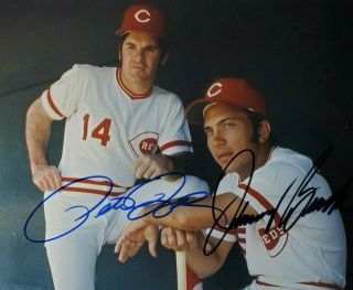 Pete Rose & Johnny Bench 2x Hand Signed 8x10 Photo W/ Holo Cincinnati Reds