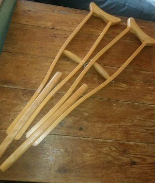 Vintage 28 " Child Size Crutches Wood Salesman Sample Or Childrens Size Guc