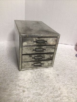 Vintage Small Metal 4 Drawers Industrial Mini Storage Cabinet Approx.  6 " X8 " X6 "