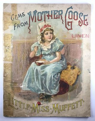 1899 Gems From Mother Goose Linen Little Miss Muffett Mcloughlin Bros Ny