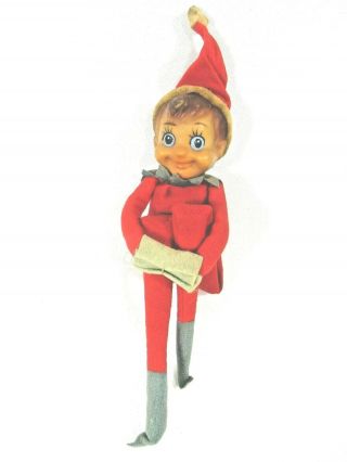 Vintage Large 18 " Christmas Smiling Knee Hugger Elf Pixie Shelf Sitter Japan Euc
