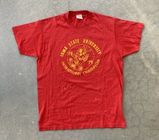 Vtg 70s 80s Iowa State University Cyclones Red Isu T Shirt Soft & Thin Size L