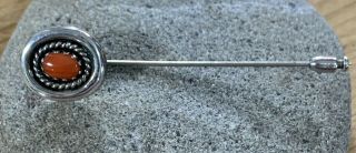 Vintage Sterling Silver & Coral Navajo Stick Hat Lapel Pin
