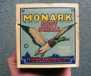 Empty Vintage Federal Monarch Duck Shot Shell Box - Shotgun Ammo Empty 12 Gauge
