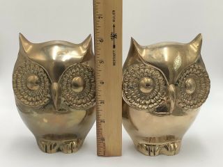 Solid Brass Owl Bookends Vintage Mid Century Modern Owls Big Eyes,  6”