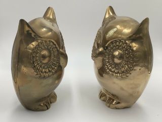 Solid Brass Owl Bookends VINTAGE Mid Century Modern Owls BIG EYES,  6” 2