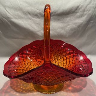 Vintage Indiana Glass Amberina Red & Orange Canterbury Sunset Large Glass Basket
