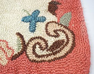 Vintage Hand Hooked Wool Rug Art Deco Floral Motif 46 " X 23 " Shabbily Chic