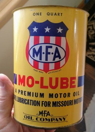 Very Rare Vintage M - F - A (mfa) " Mo - Lube " Quart Metal Oil Can.  Cool
