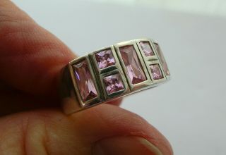 Gorgeous Vintage Sterling Silver Pink Crystal Band Ring - Sz Q - Vgc