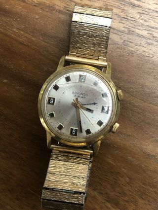 (448) Vintage Sekonda 18 Jewels Alarm Gold Plated Gents Wristwatch