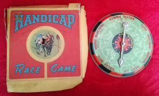 Vintage 1930s The Handicap Horse Race Game Tin Plate Boxed Toy