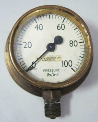 Antique / Vintage Brass Pressure Gauge 100 Psi