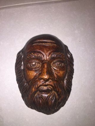 Vintage Wooden Face Sculpture Of Man Hand Carved Wood Wall Hanging