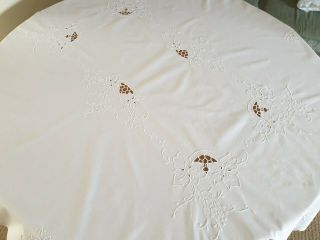 Vintage Rectangle White Tablecloth - Hand Embroidered - 54 " X 72 " / 132x172cm X