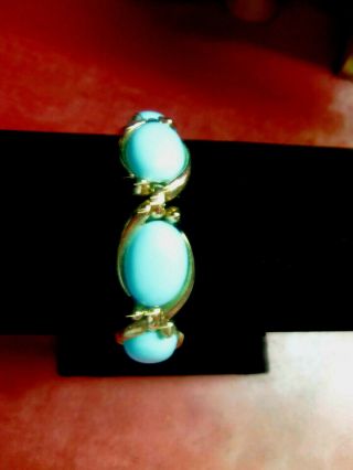 Vintage Crown Trifari Turquoise Lucite Cabochon Bracelet Holiday Special Price 3