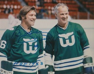 Bobby Hull Signed 1979 - 80 Hartford Whalers With Gordie Howe 8x10 Photo Hhof