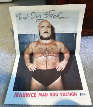 Mad Dog Vachon Signed Centerfold 1974 A.  W.  A All Star Wrestling Mag No.  116