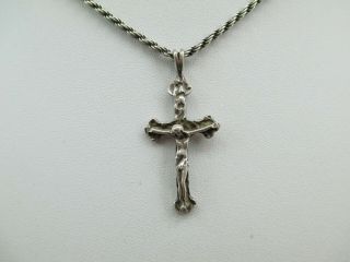 Vintage Sterling Silver Crucifix Cross Pendant Necklace 18 " Italy Rope 925 391d