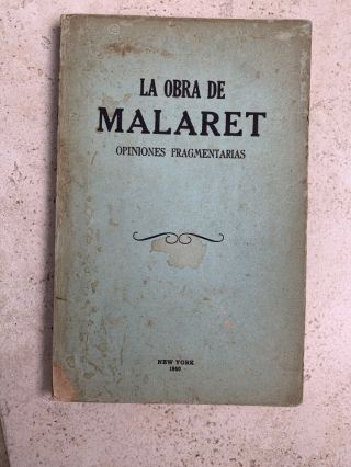 1960 Puerto Rico Book La Obra De Malaret Opiniones Fragmentadas Augusto Yordan