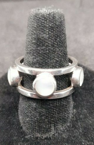 Solid Sterling Silver And Mother Of Pearl Art Deco Style Vintage Ring