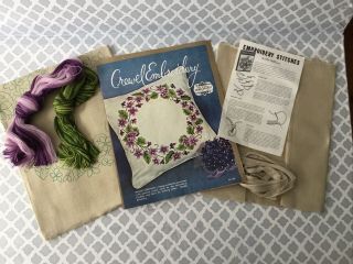Vintage Elsa Williams Violet Wreath Crewel Embroidery Picture Pillow Kit Kc305