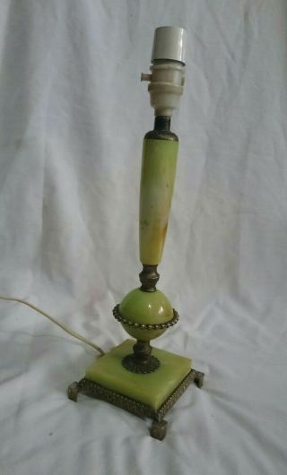Vintage Faux Marble Table Lamp With Square Base Metal Detail Art Deco Style Onyx