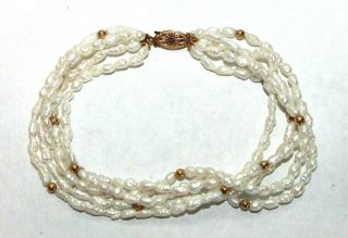 Vintage 5 Strand 14k Yellow Gold Seed Pearl Bracelet 7 3/4 "