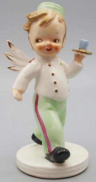 Vintage Napco Ceramic Bellhop Angel Carrying A Drink