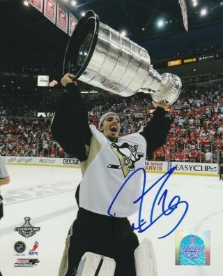 Marc - Andre Fleury Signed Pittsburgh Penguins Stanley Cup 8x10 Photo Autograph