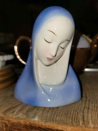 Vintage 1940s Goldscheider Porcelain Head Bust Virgin Mary Madonna In Blue