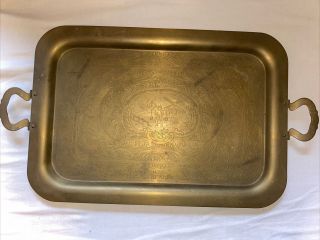 Vintage Brass Etched Tea Serving Tray Dutch Girl Windmill Country Nautical Scene