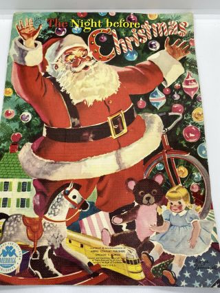 Vintage The Night Before Christmas 1949 Merrill Publishers Linen Book