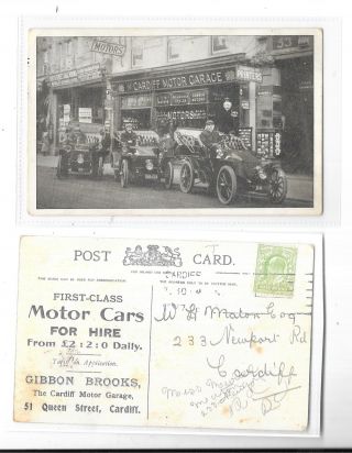 Cardiff Motor Garage Queen Street Advert On Reverse Vintage Cars Fabulous Card