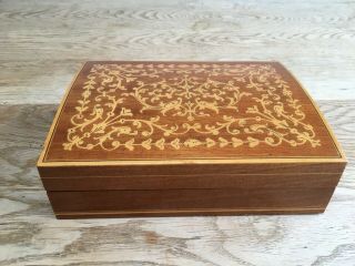 Vintage Inlaid Wooden Box With Two Sections For Cards,  Jewellery Etc