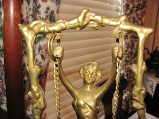 Vintage Brass Nouveau Style Lady or Girl on Swing Figurine 2