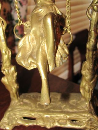 Vintage Brass Nouveau Style Lady or Girl on Swing Figurine 3