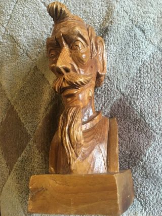 Wood Carving Of Don Quixote—bust—10”—displays Well—free In U.  S.